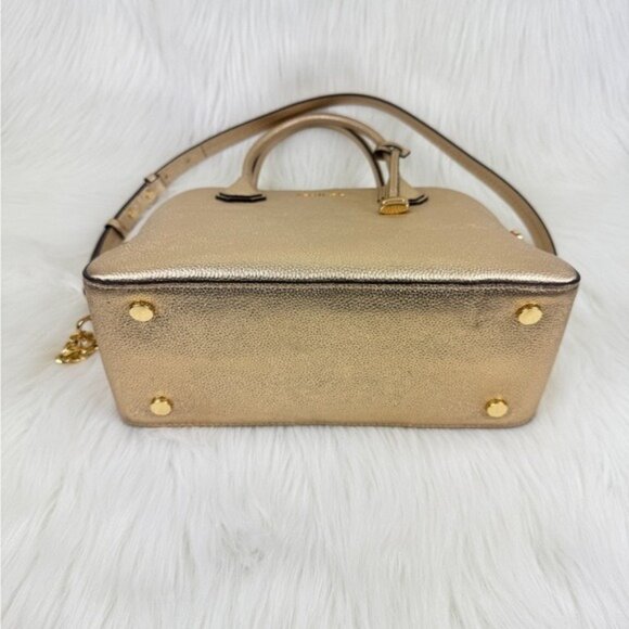 Michael Kors Mercer Metallic Gold Leather Dome Satchel Shoulder Crossbody Bag - Picture 7 of 17